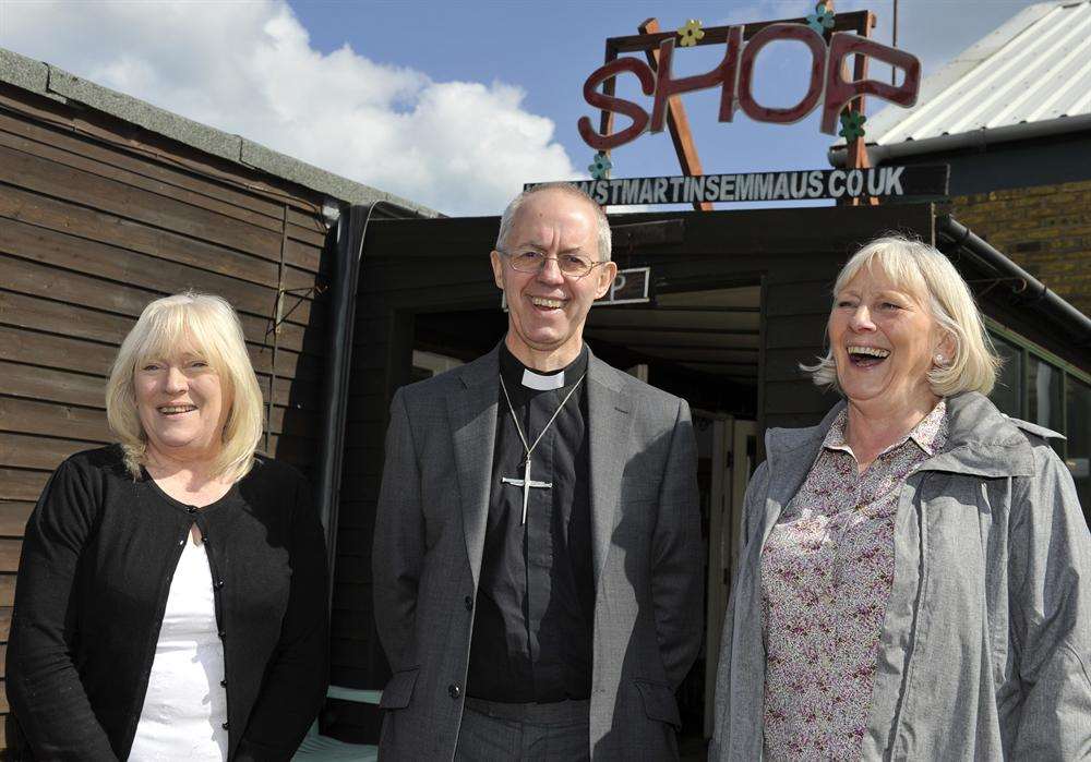 The Archbishop with site co-ordinator Maureen Gale and chairman Liz Waller.