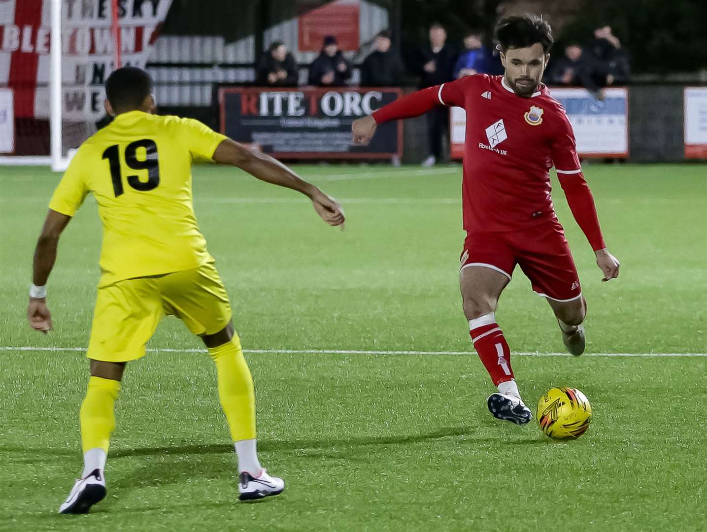 Whitstable defender George Sheminant sends the ball into the middle. Picture: Les Biggs