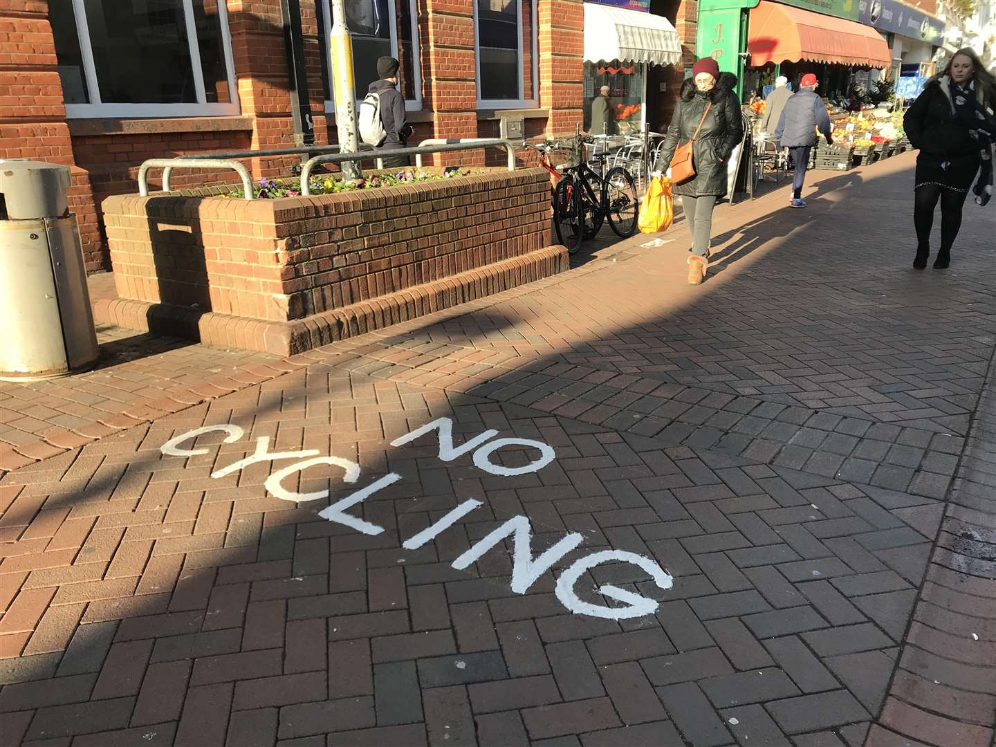 The new sign warns people that cycling is prohibited