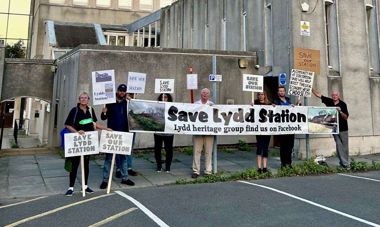 Lydd Station Heritage Group protesting at Folkestone and Hythe Civic Centre. Picture: Anita Spence