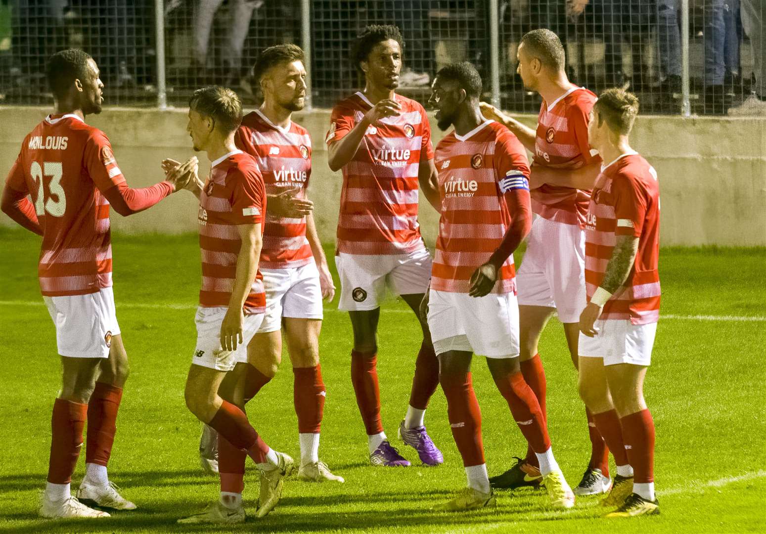 Ebbsfleet's players celebrate during their 3-1 National League South win over St Albans City. Picture: Ed Miller/EUFC