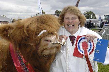 Sandy Tedbury came first with her Highland cow, Lilly of Harden, at the Kent County Show today