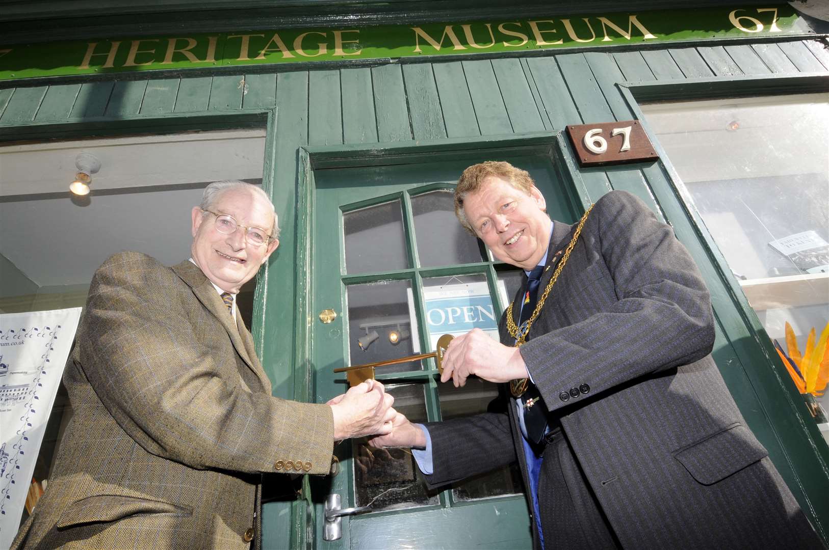 Peter Morgan and then mayor of Swale Adrian Crowther reopening Sittingbourne Heritage Museum, in East Street, Sittingbourne, in 2010. Picture: Andy Payton
