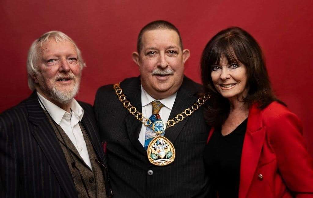 Vicki, pictured with Cllr Ken Rowles, left, and Swale mayor Simon Clarke, centre, spoke to fans at the event. Picture: Kevin Ralph/Room27