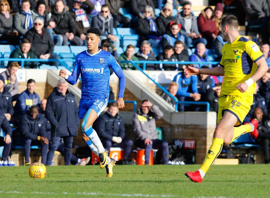 Sean Clare on the ball for Gillingham Picture: Andy Jones
