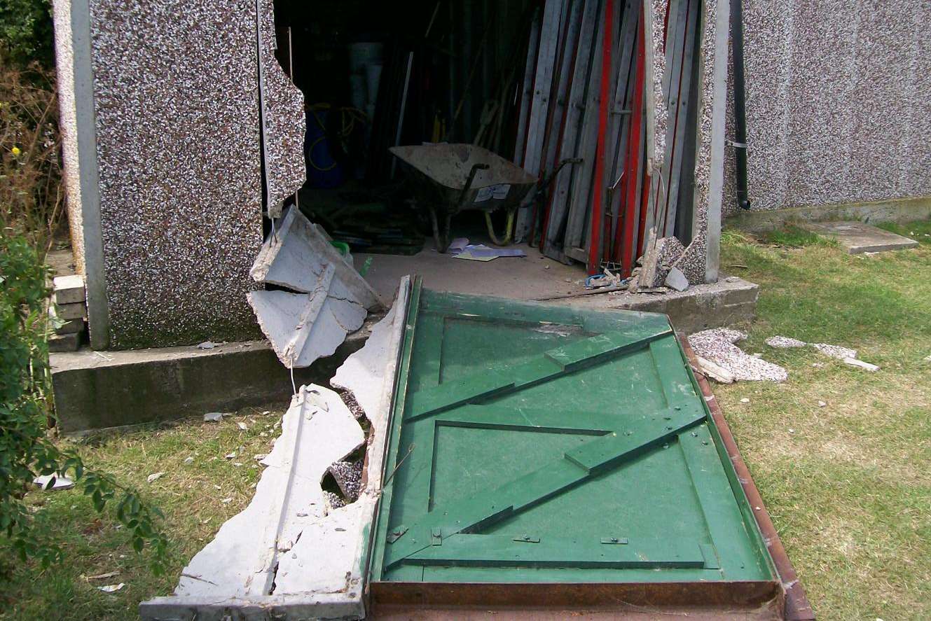 The door of Sheppey Miniature Engineering and Model Society's shed damaged in a burglary