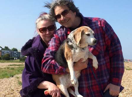 Raine, Gwydian and Boo the beagle on Deal beach