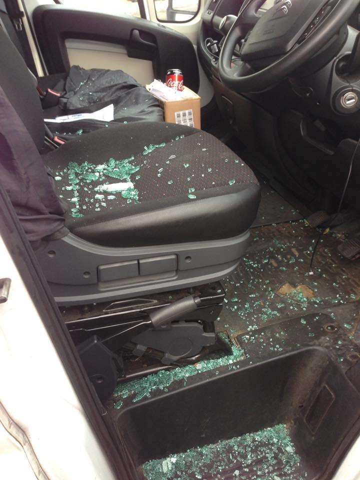 Benjamin Johnson's van window was smashed on Herne Bay seafront on November 27. Picture: Benjamin Johnson