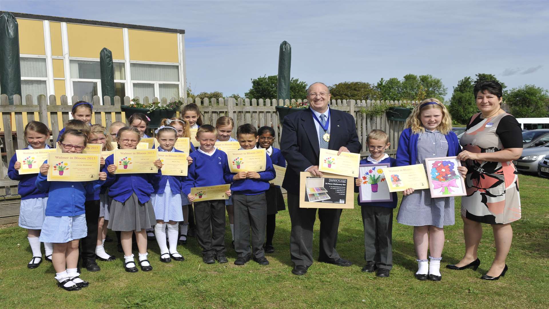 Runners up and winners at The Downs school with Cllr Pat Heath and Cllr Sue LeChevalier