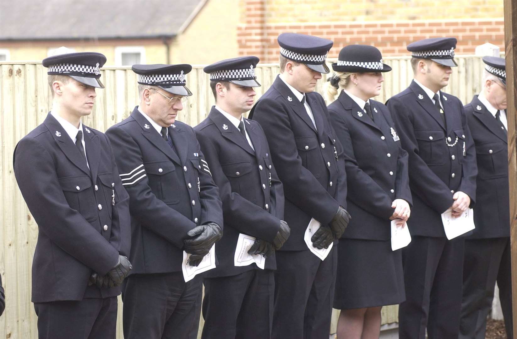 Officers at the official opening of a memorial garden for PC Jon Odell in 2001