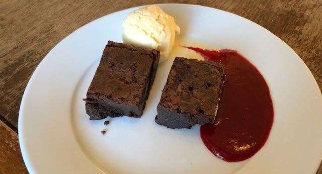 Mrs SD’s chocolate brownie with raspberry coulis, served with vanilla ice cream wasn’t on the menu but proved to be a big hit