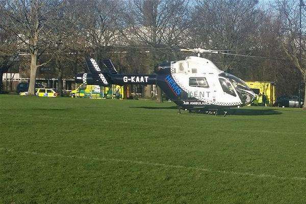 An air ambulance unit landed in playing fields opposite Medway Park to attend the incident. Picture: @Kent_999s