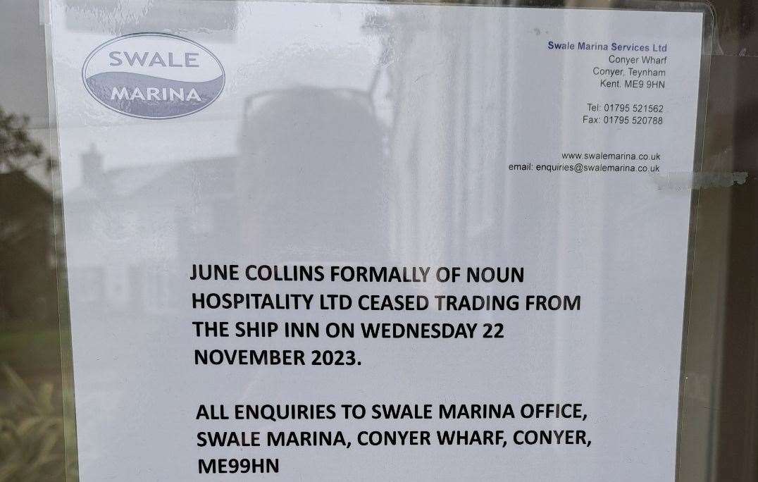 A notice has been pinned on the door of the Ship Inn