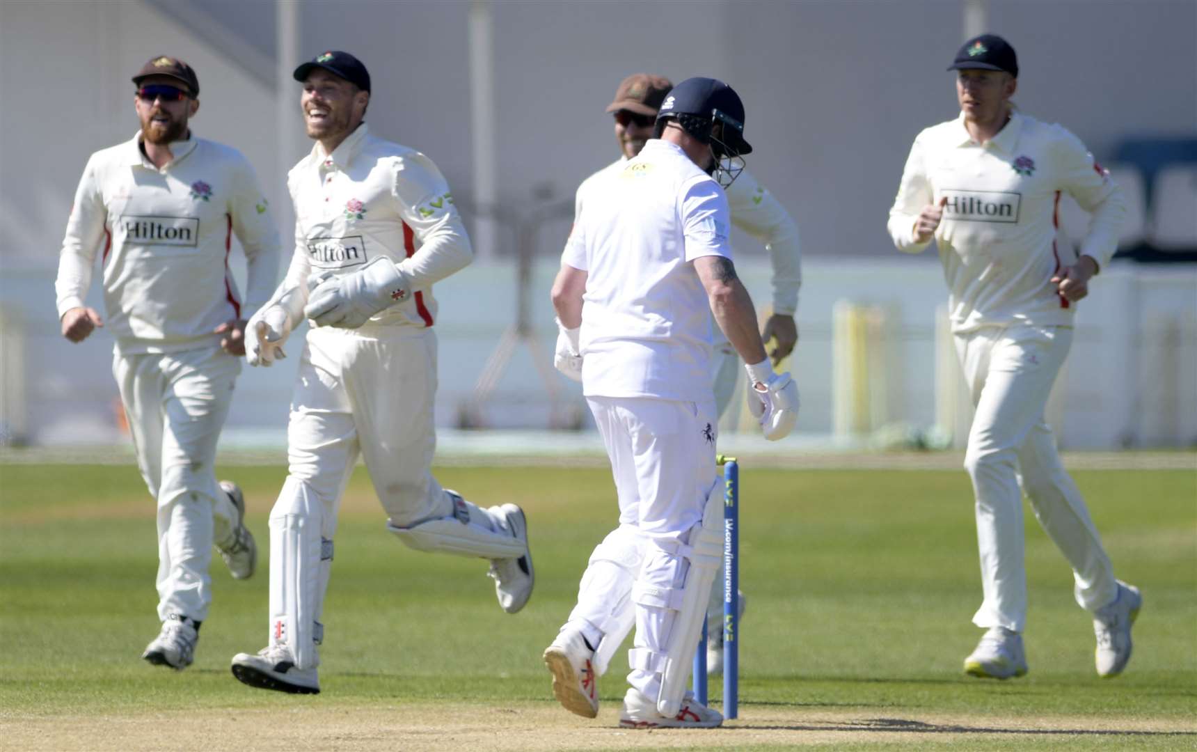 Kent's Darren Stevens is dismissed by Lancashire on day three at Canterbury. Picture: Barry Goodwin
