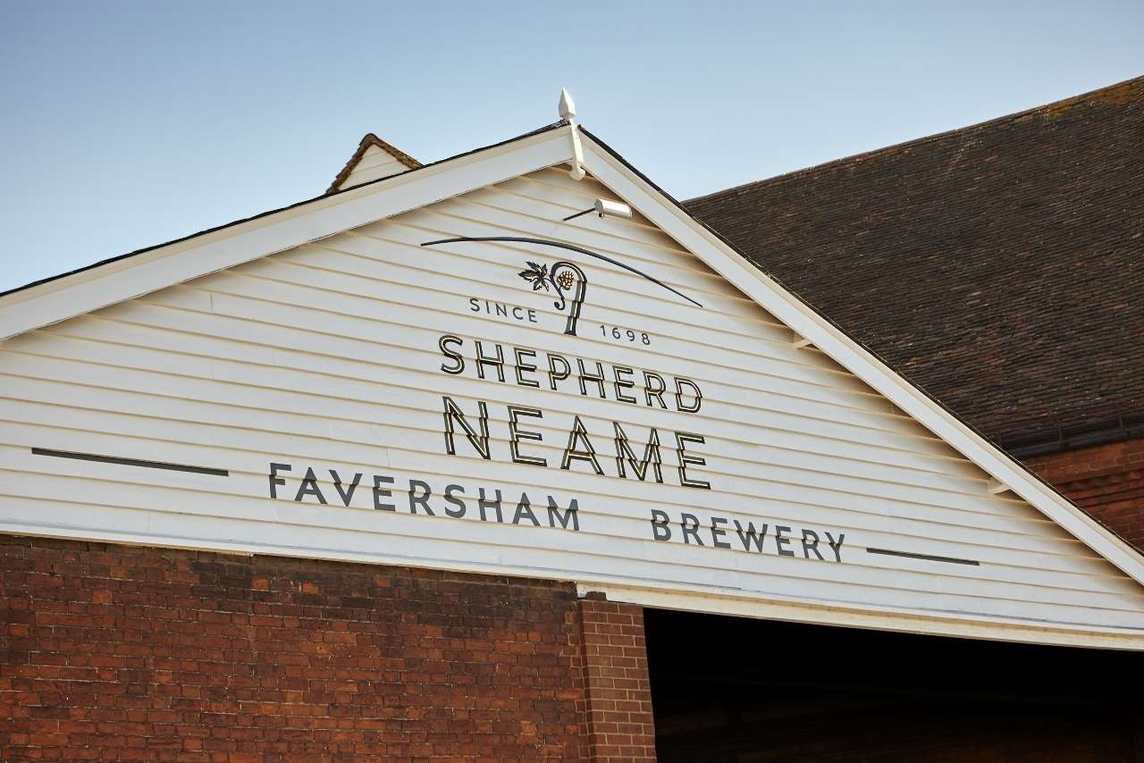 The new Shepherd Neame branding painted on its Faversham brewery