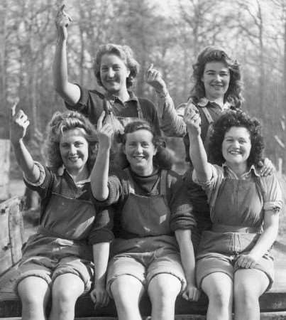 The Women's Land Army take a break from tending Maidstone farmland