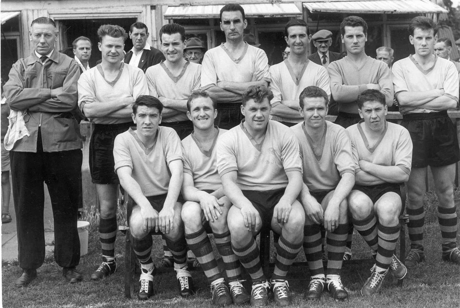 Chatham Town FC's line-up for an Aetolian League game in September 1961. Player-manager Don Rossiter (seated second left) later became a prominent Rochester councillor