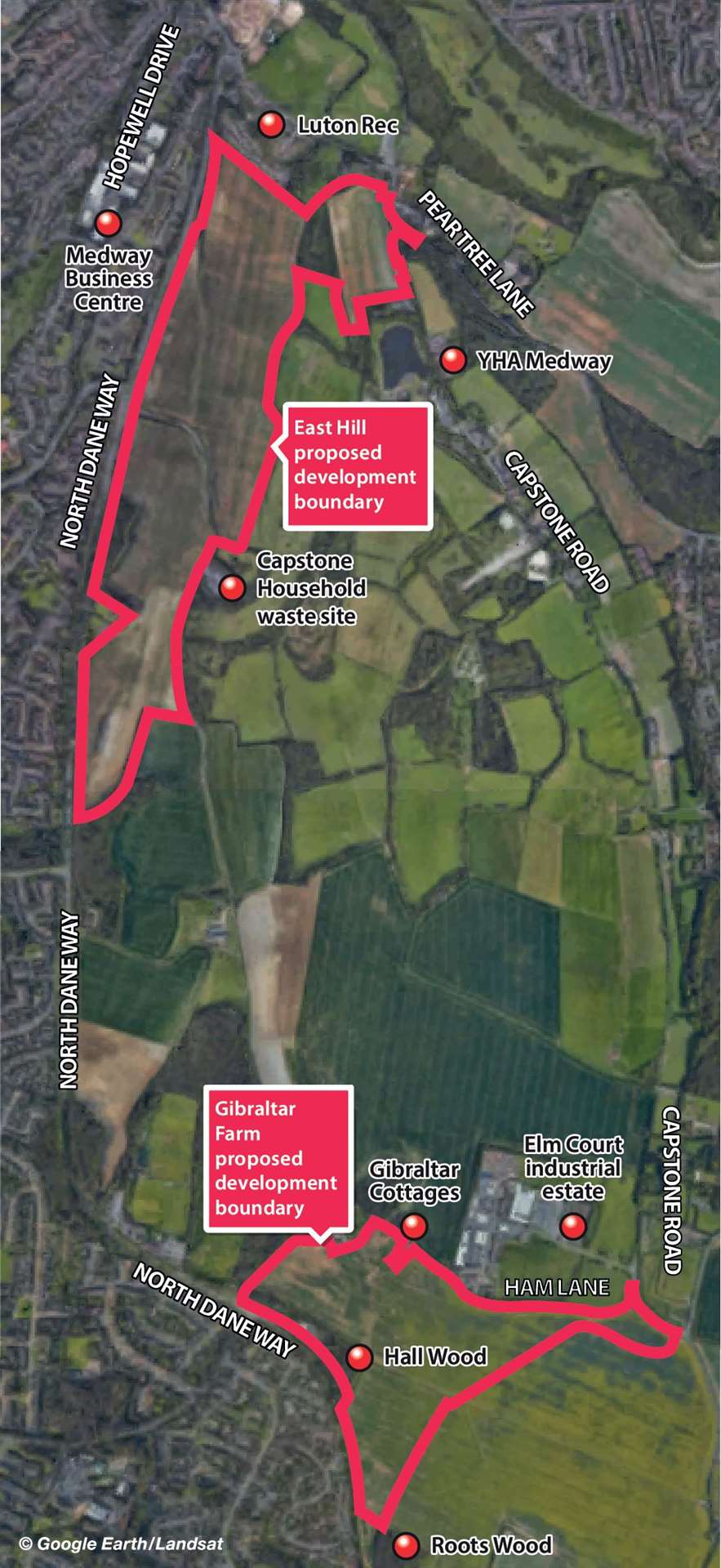 Development proposal sites for Gibraltar Farm and East Hill, Capstone Valley
