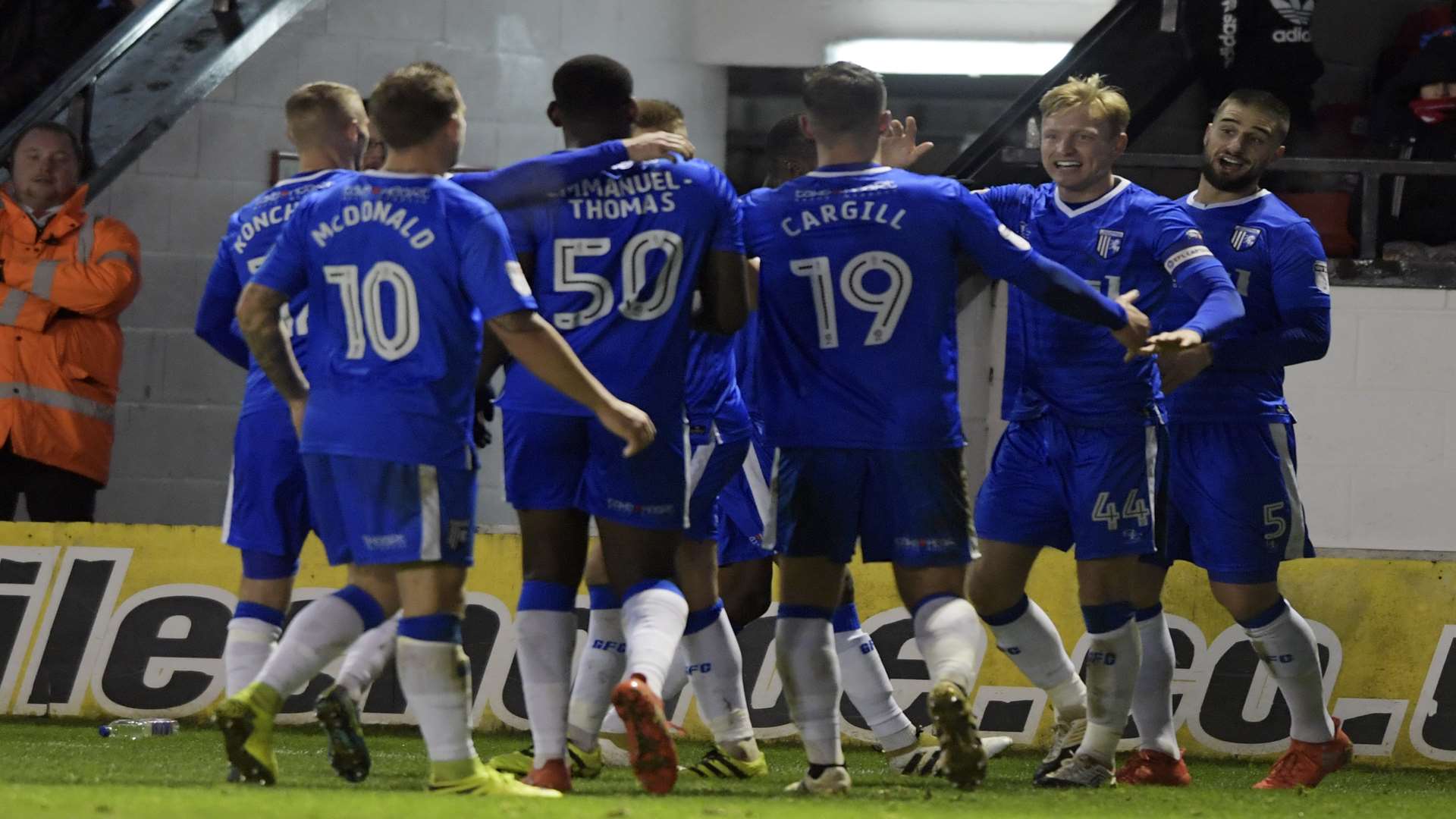 Gillingham celebrate scoring their second goal during the last meeting Picture: Barry Goodwin