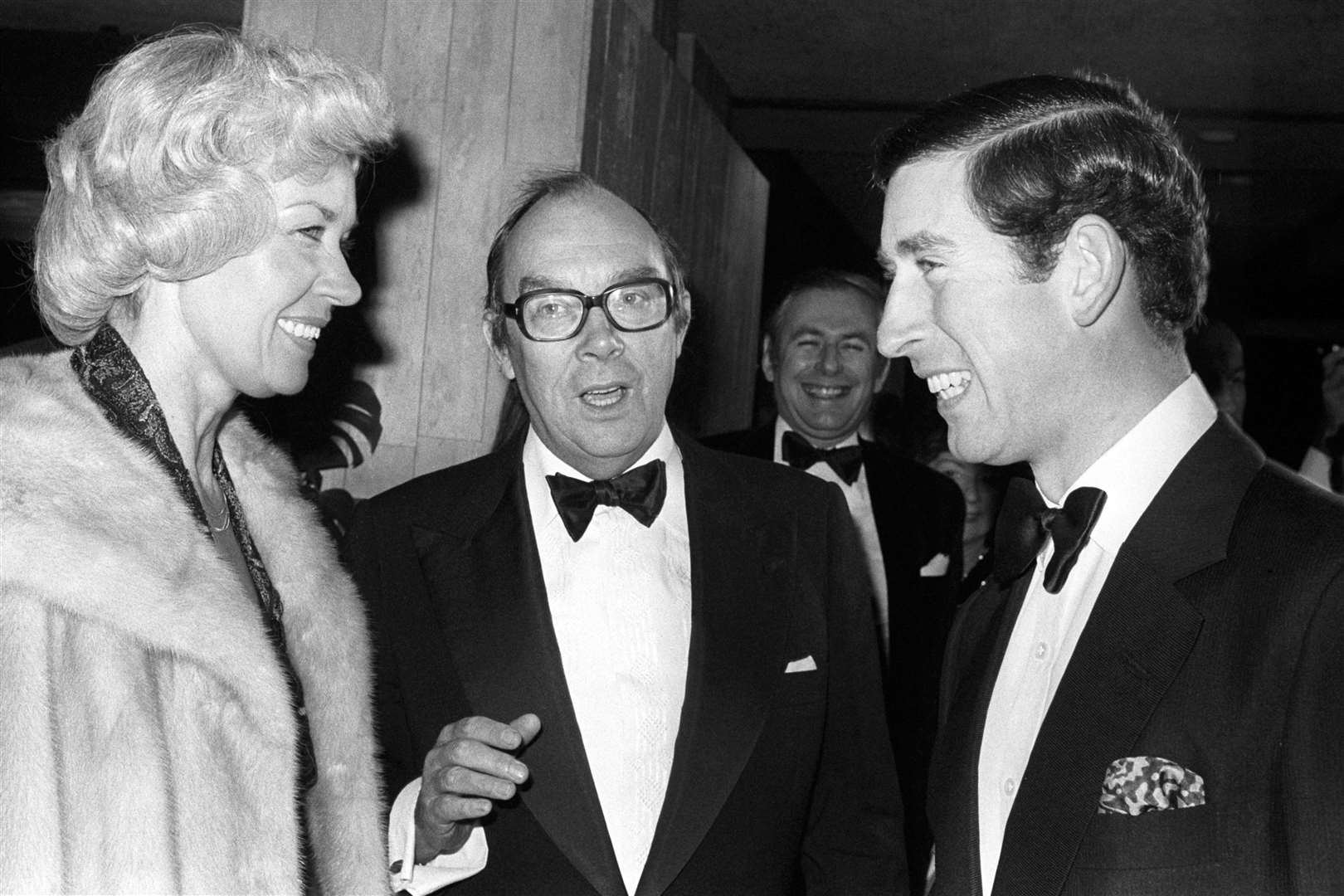 The King with comedian Eric Morecambe and his wife Joan as he celebrated his 31st birthday (PA)