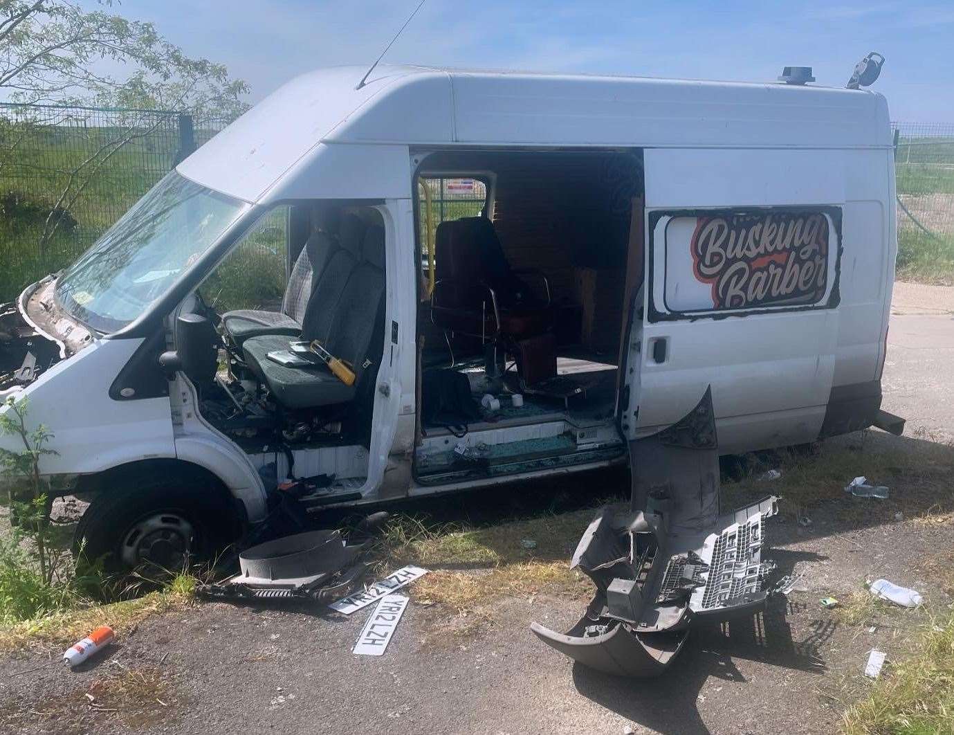 Damaged Busking Barber van was found in Queenborough. Picture: Aaron Simmons