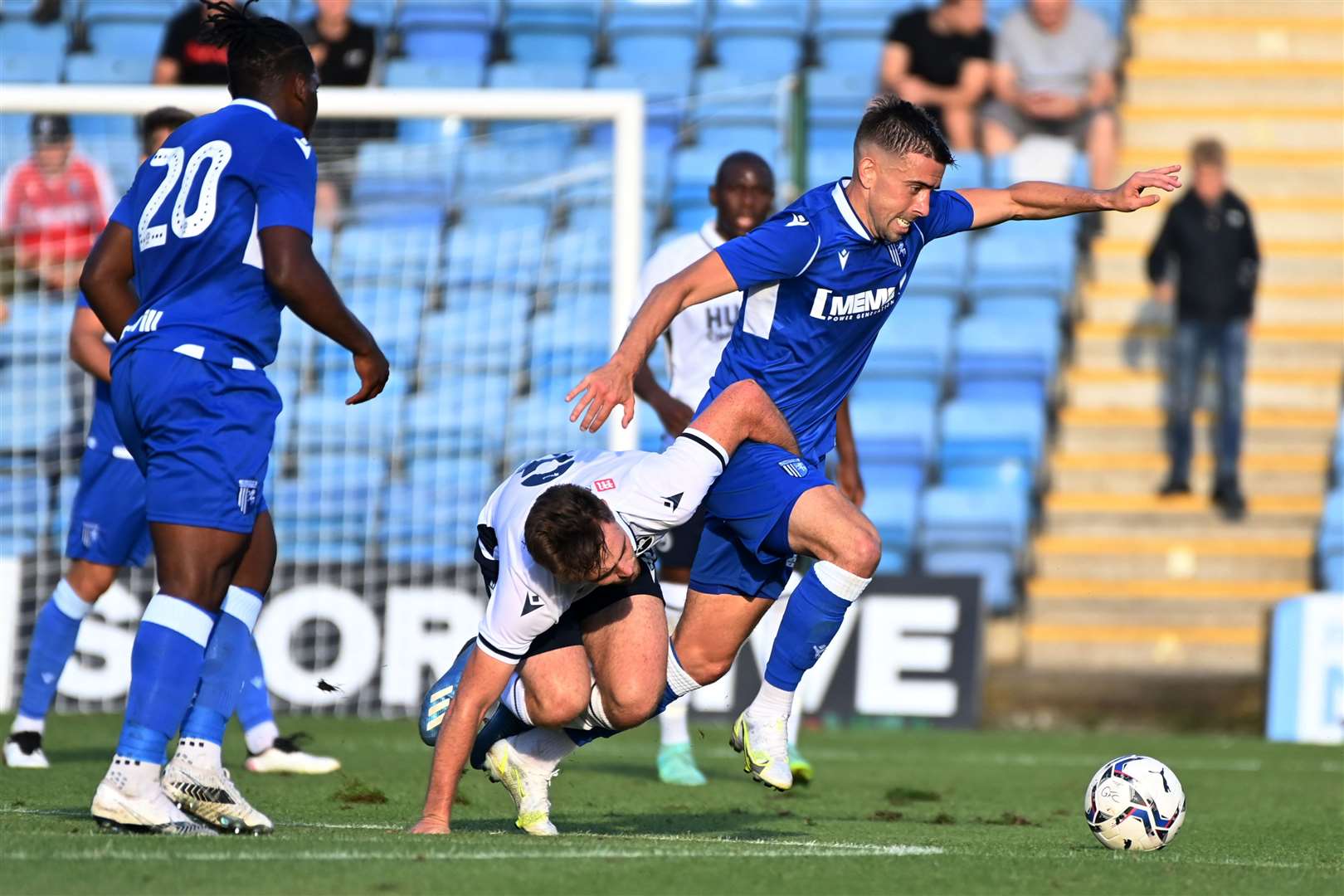 Gillingham's Olly Lee is put under pressure against Millwall. Picture: Barry Goodwin (49648778)