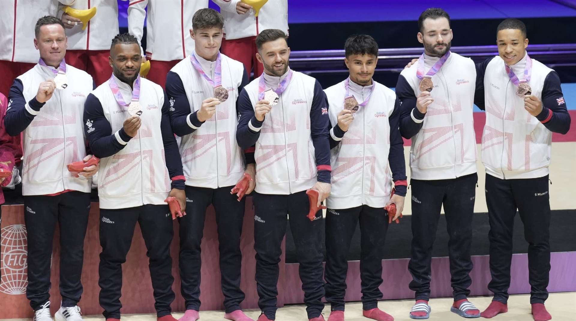 The GB men's squad with their bronze medals at the World Gymnastics Championships. Picture: British Gymnastics