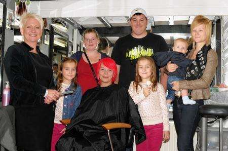 Hairdresser Paula Moore with Sue Robinson and family and friends at Hair Profile, Victory Street, Sheerness