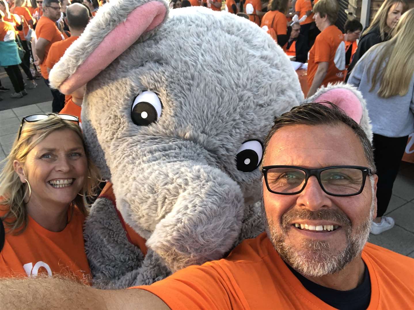 Tracey and Steve Crow with ellenor's mascot Ellie on a previous Twilight Walk