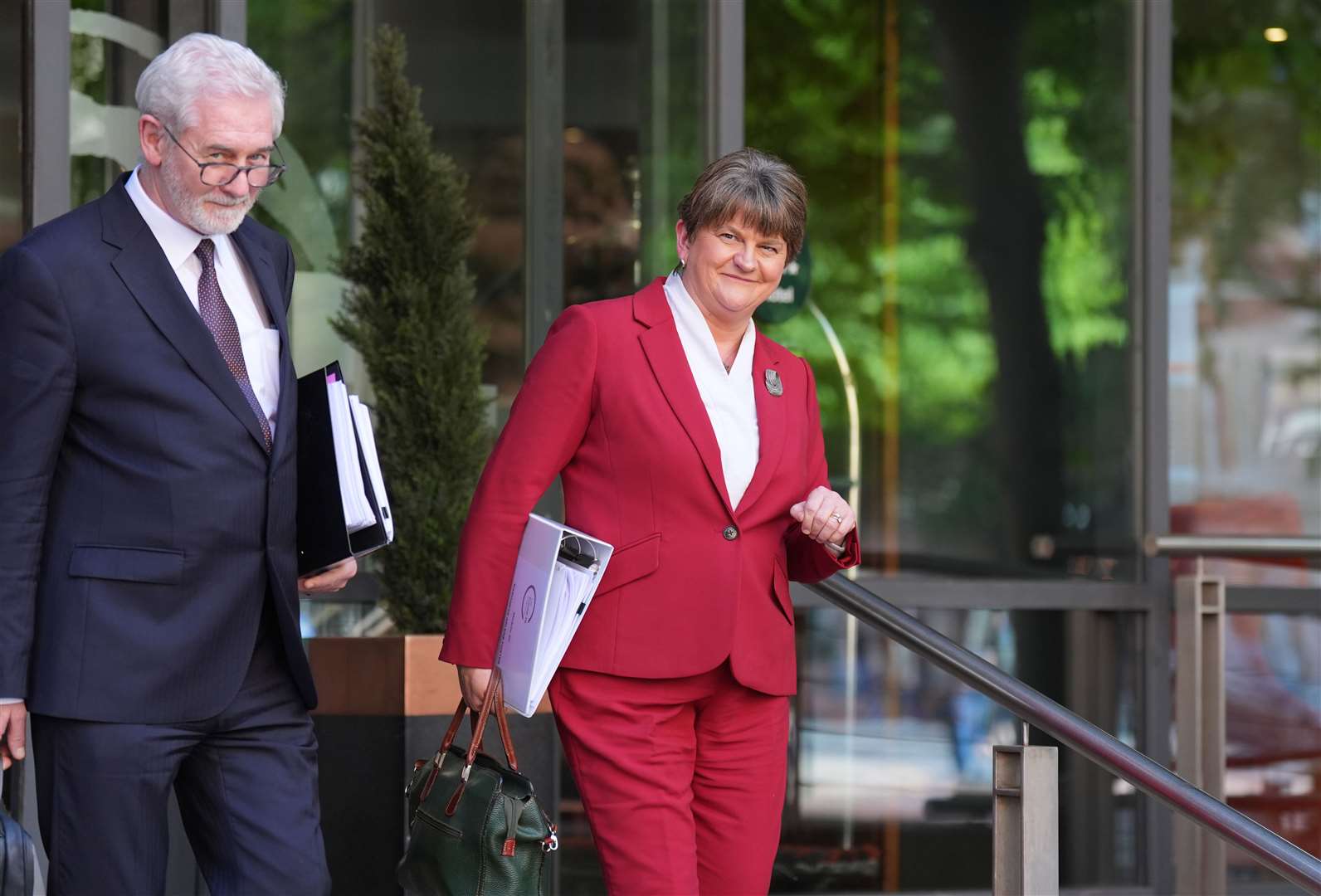 Baroness Arlene Foster leaving the Clayton Hotel in Belfast after giving evidence to the UK Covid-19 inquiry hearing (Niall Carson/PA).