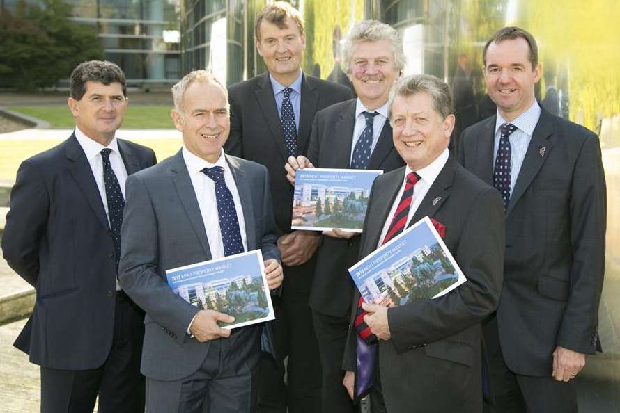 Kent Property Report, launched at Discovery Park, Sandwich. From left, Locate in Kent chief executive Paul Wookey, Discovery Park managing director Paul Barber, Kent County Council leader Paul Carter, Kent County Council economic development cabinet member Mark Dance, Caxtons chairman Ron Roser and Caxtons managing director Neil Chatterton