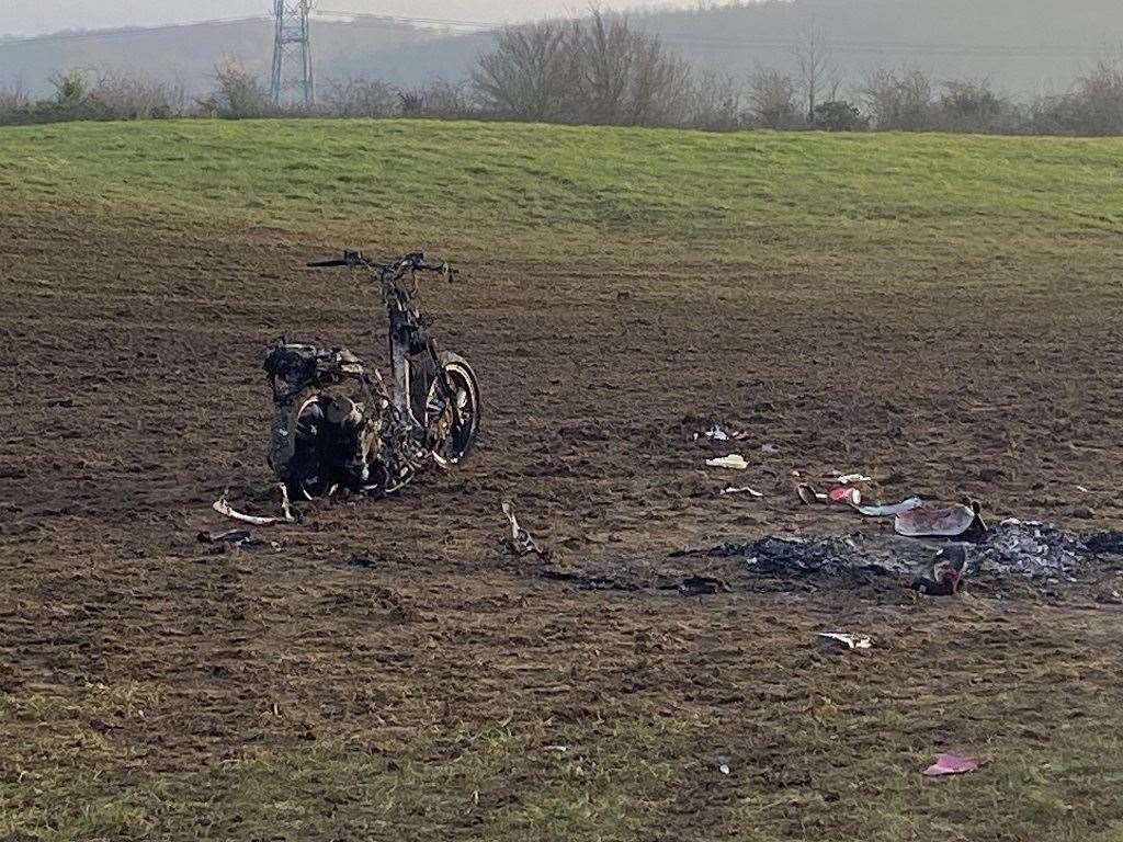 A burnt out bike left at Southern Valley Golf Course, in Thong Lane, Gravesend. Picture: Cllr Bob Lane