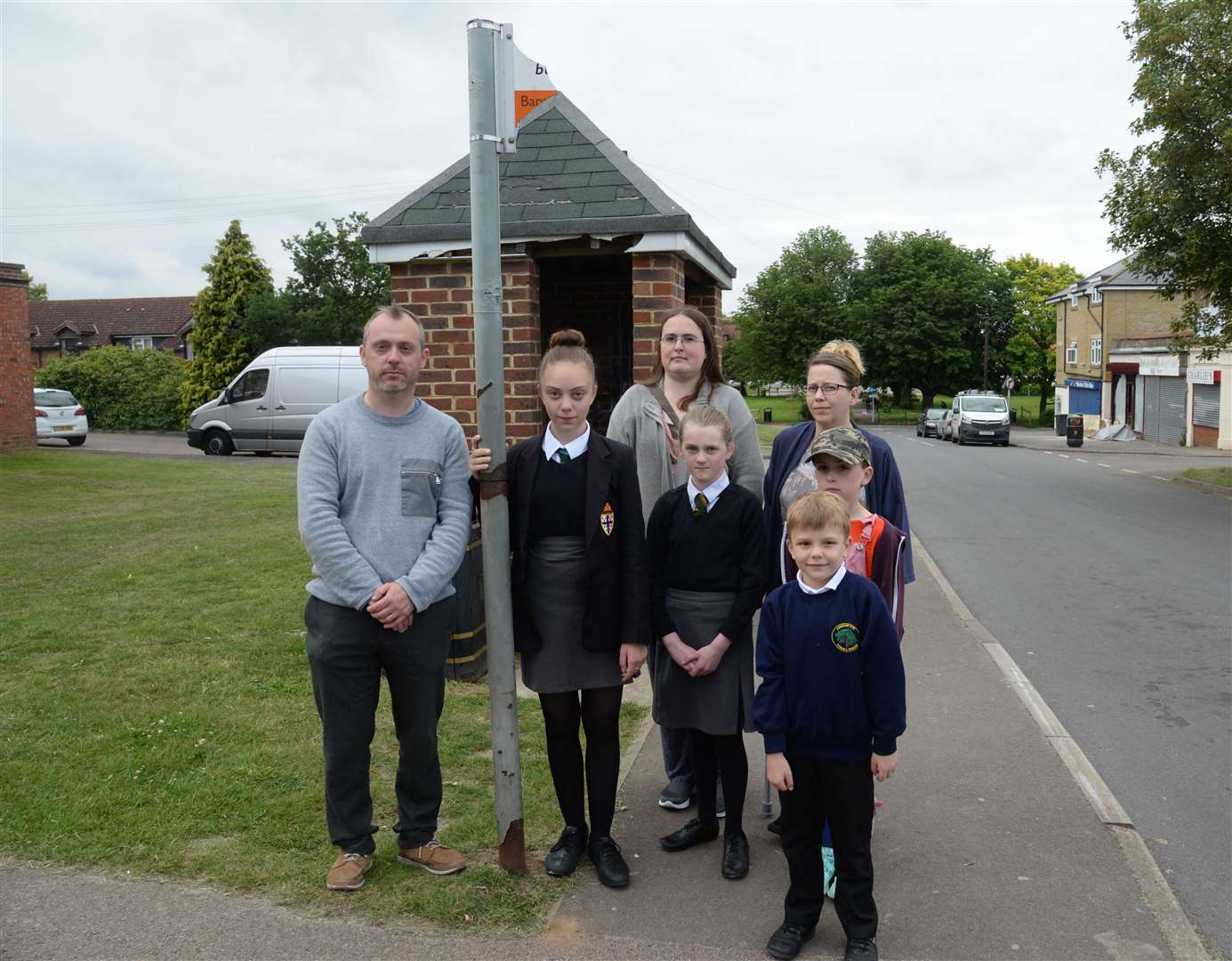 Gary Edwards and fellow campaigners who want changes to the school bus service serving Aylesham. Picture: Chris Davey (2515877)