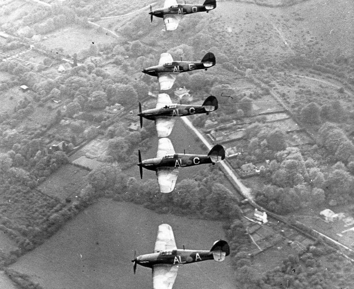 'Battle of Britain Hurricanes in flight over Kent