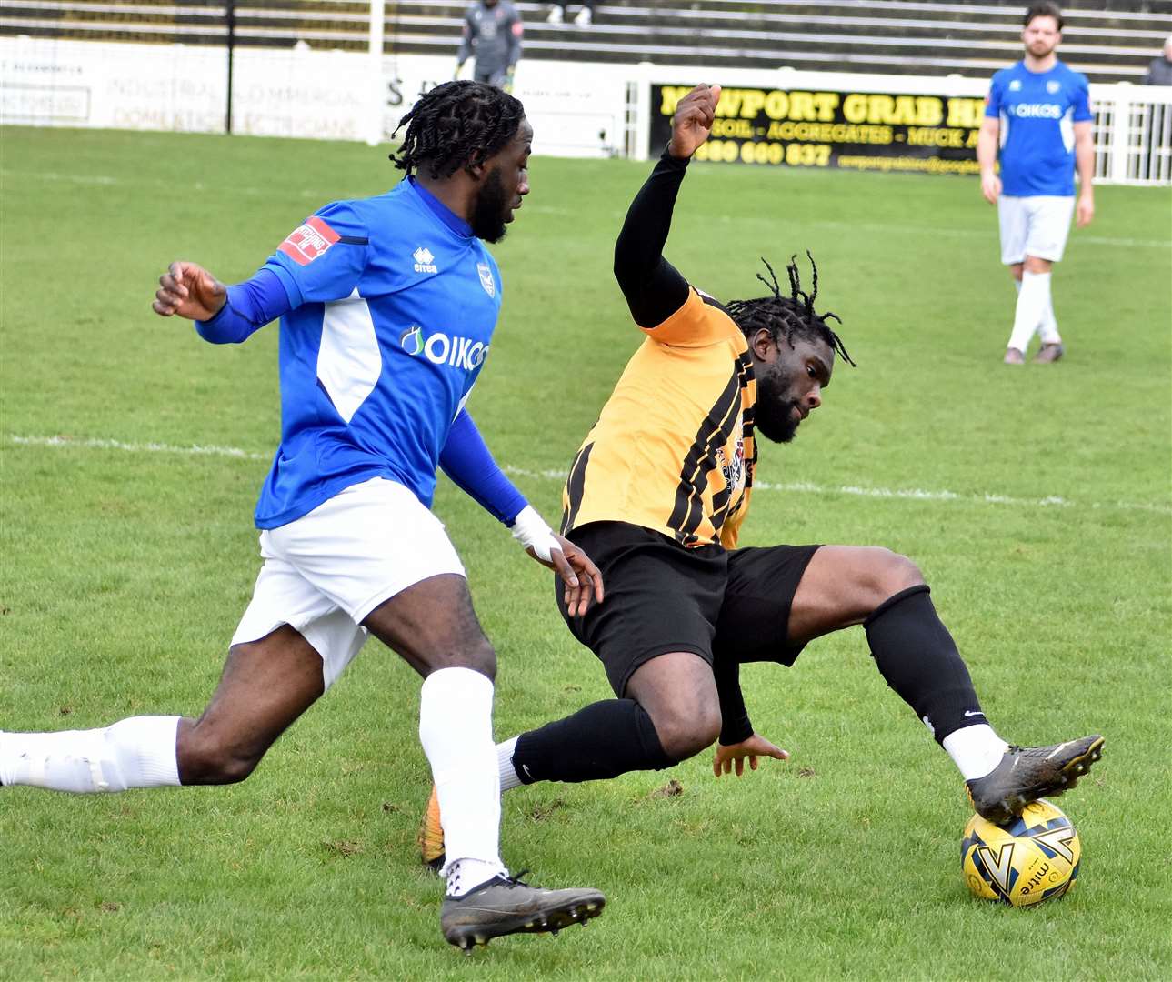 Folkestone forward Dave Smith battles for possession. Picture: Randolph File