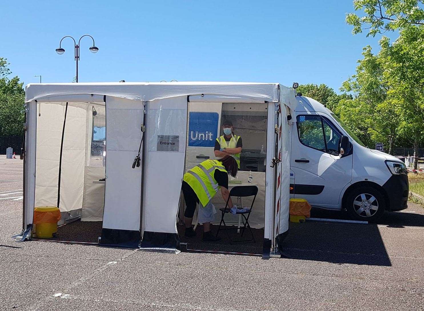 A mobile testing unit at Wincheap Park and Ride, Canterbury