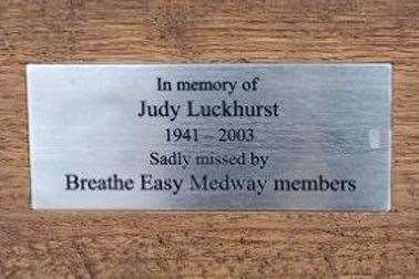 Judy Luckhurst's plaque which was stolen from Riverside County Park in Gillingham