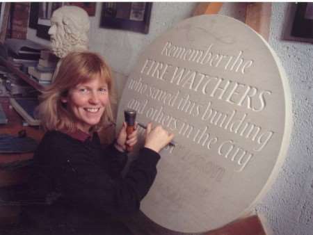 MEMORIAL: Lida Kindersley at work on the plaque