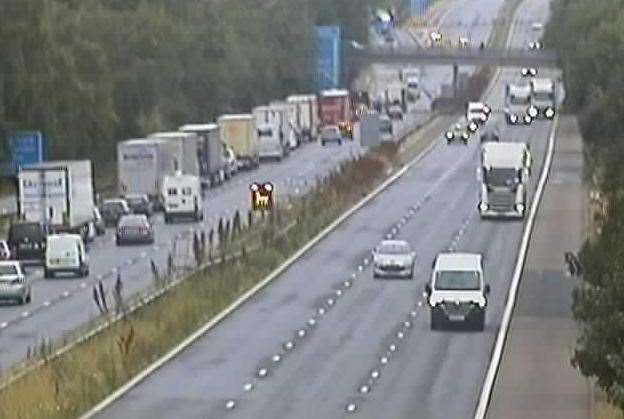 A crash has closed the M20 London-bound near Ashford. Picture: National Highways