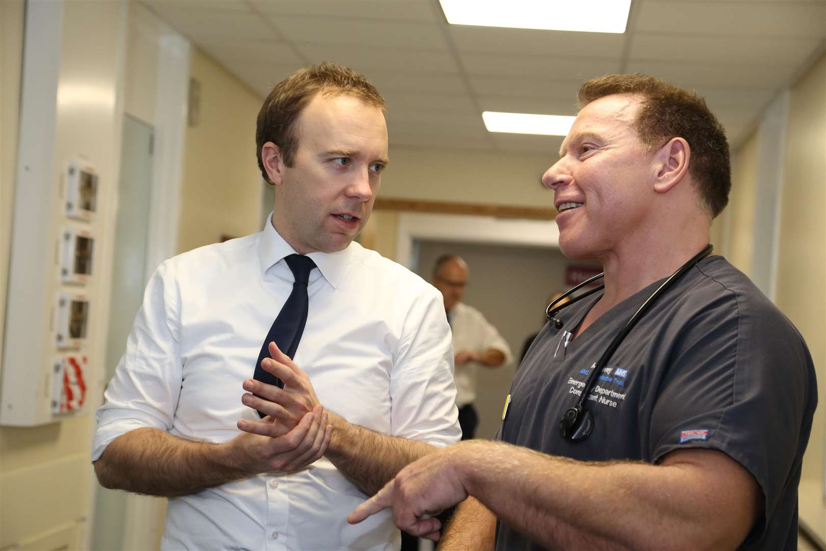 Health Secretary Matt Hancock with consultant nurse Cliff Evans at Medway Maritime Hospital