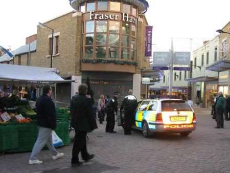 The gang used hammers to smash a window display at Fraser Hart Jewellers in Fremlin Walk, Maidstone.