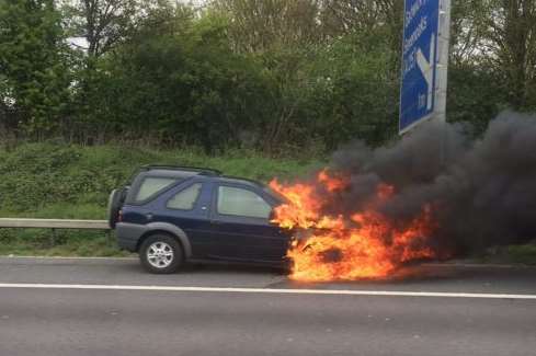 A car is on fire on the M20. Picture: Oli Emerson