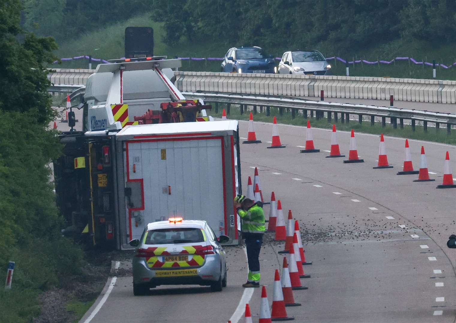 A lorry has overturned on the M20 coastbound. Picture: UKNIP