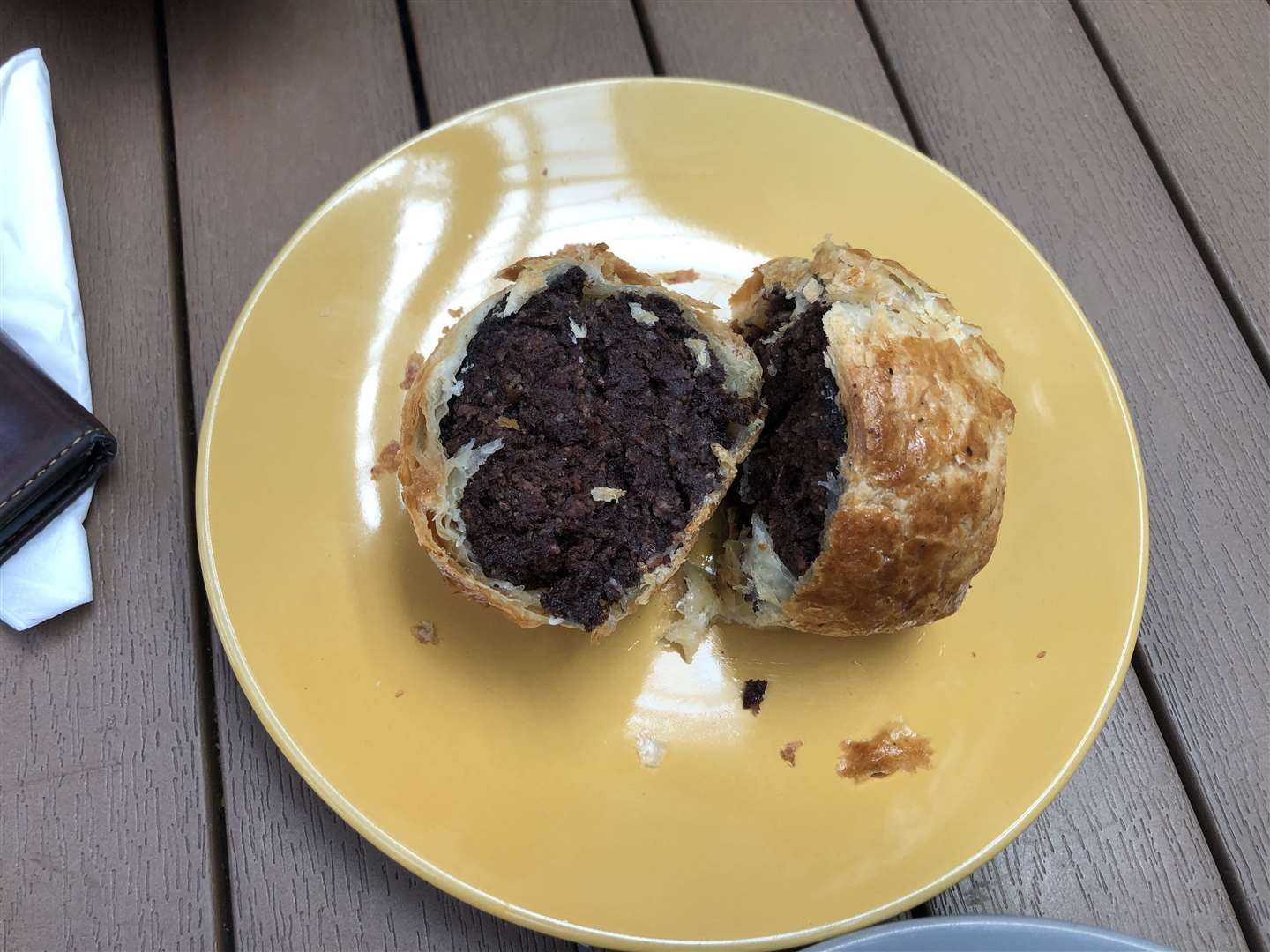 The inside of the sausage and black pudding roll