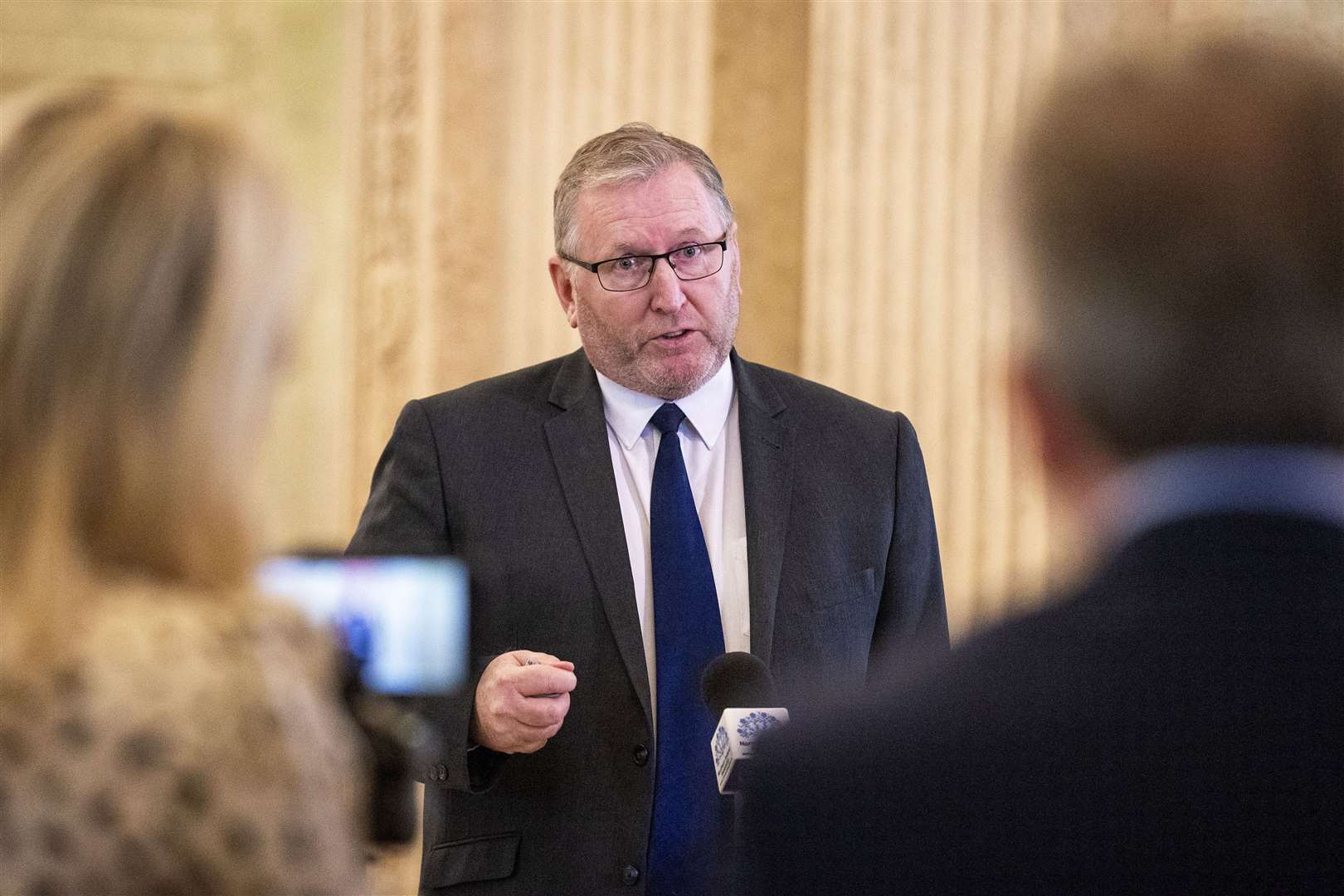 UUP leader Doug Beattie speaking to reporters at Stormont (Liam McBurney/PA)