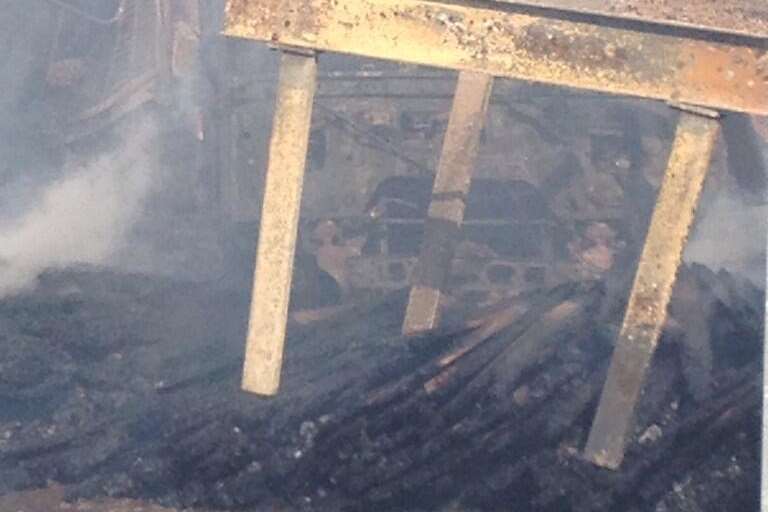 Smoke-damaged building materials at Discount Builders Merchants in Northfleet. Picture: @Busa_Bloodbike