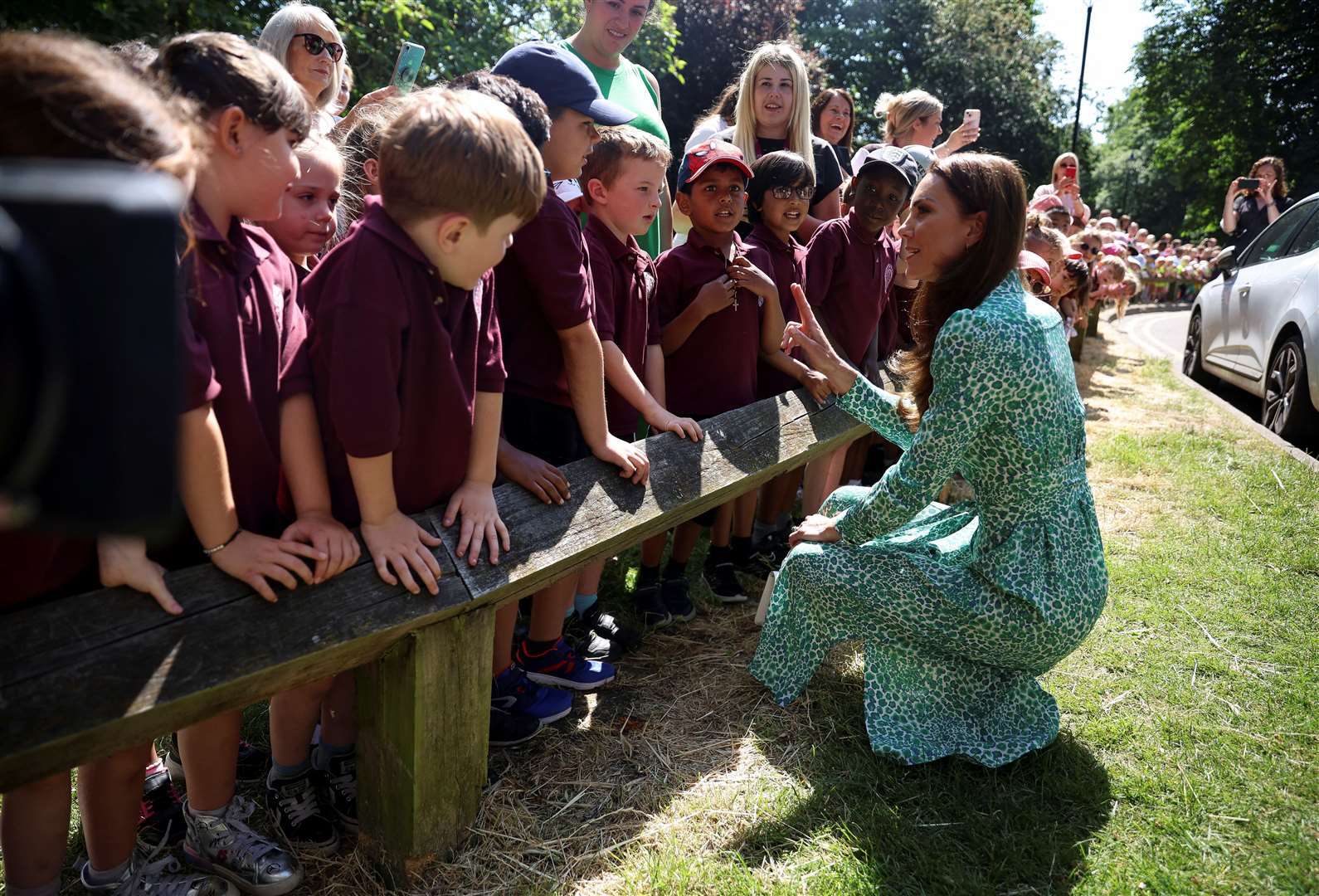 The Princess of Wales meeting children outside the centre (Phil Noble/PA)