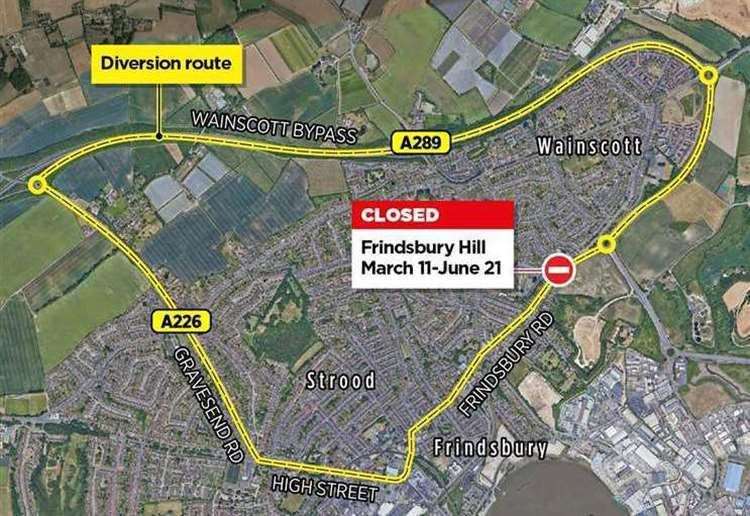 Frindsbury Hill remains closed in both directions from the Sans Pareil roundabout until June 21