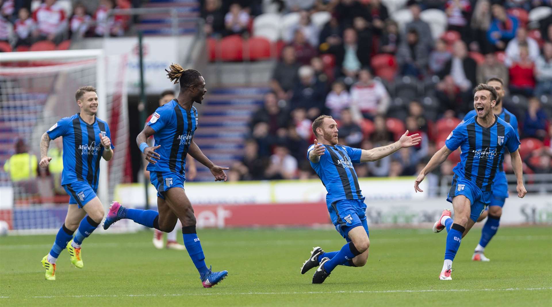 Barry Fuller celebrates scoring against Doncaster Rovers last season - his only ever goal for the club Picture: Ady Kerry