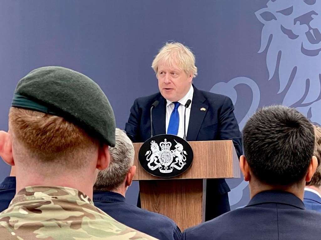 Boris Johnson at Lydd Airport announcing the Rwanda plans